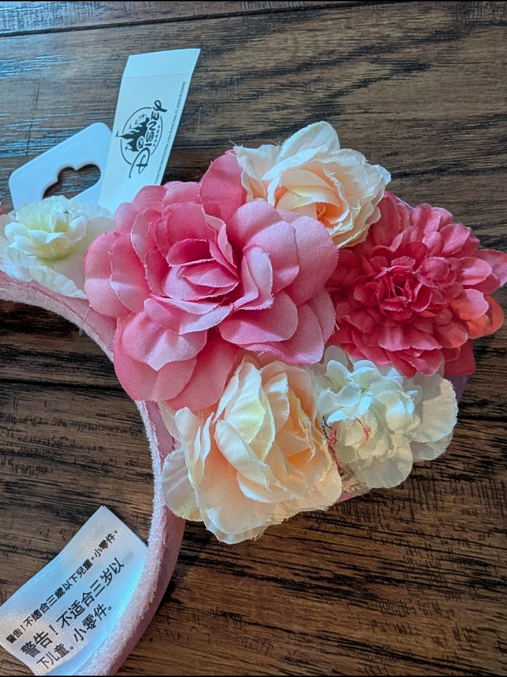 Disney Parks Pink and Cream Floral Minnie Mouse Ear Headband - Picture 2 of 4